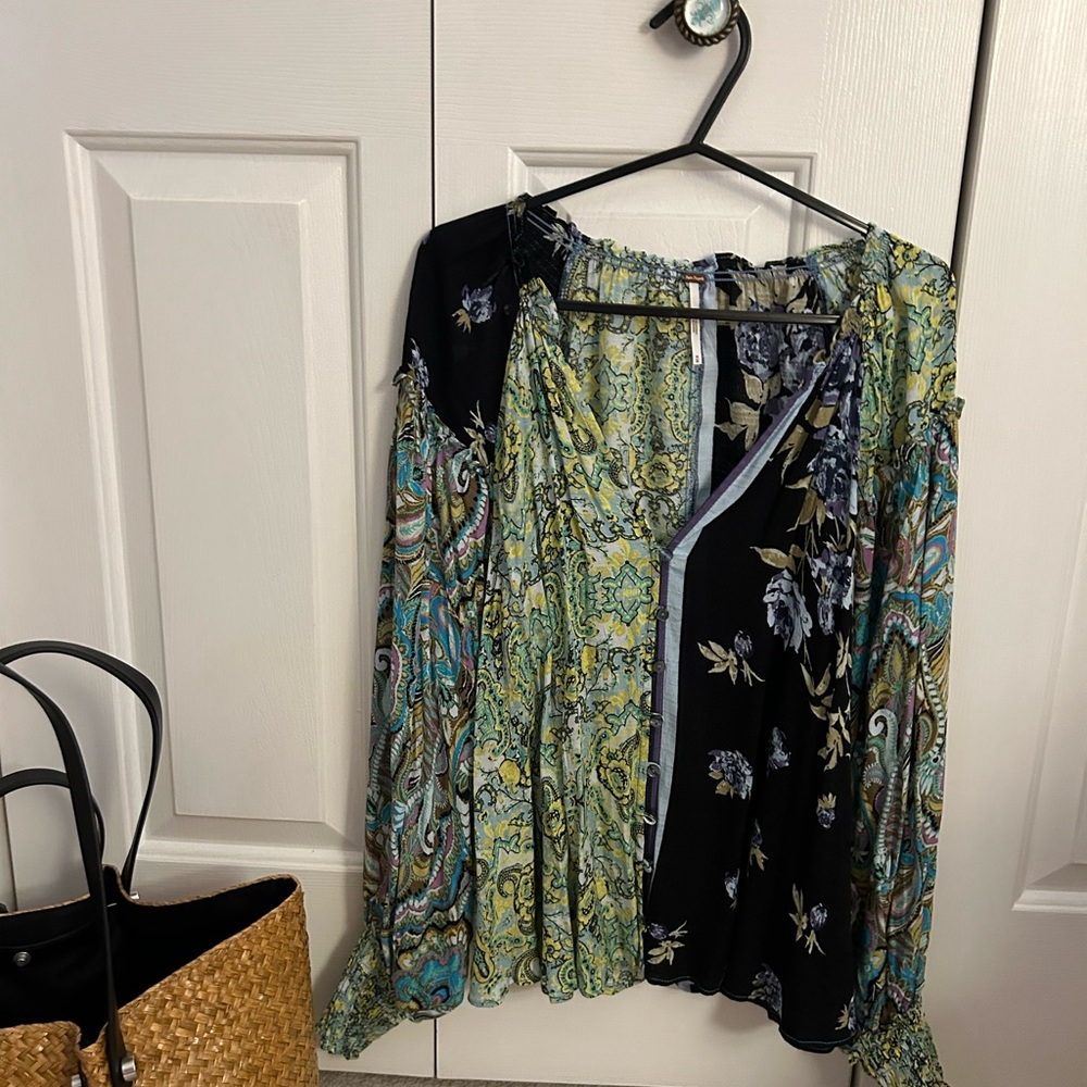 Free People Boho blouse in multi colors and patterns. NWO TAGS. Never worn.